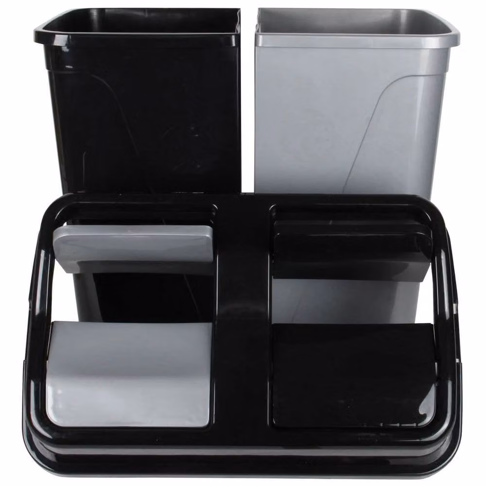 NESTLUNE Double Rubbish Waste Separation Recycling Bin in Black, W: 100 cm, D: 60 cm, H: 64 cm – 3