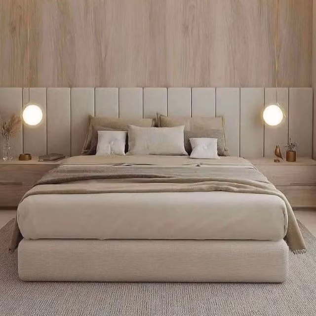 Stratus Interiors Raphael Extra Wide Upholstered Headboard Bed in Beige, Super King