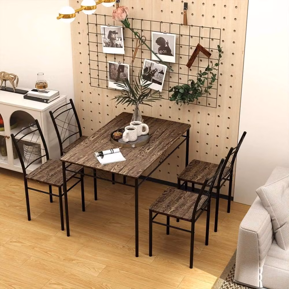 FORGEVIO 5 Piece Dining Table and Chairs Set in Brown Oak and Black – 5