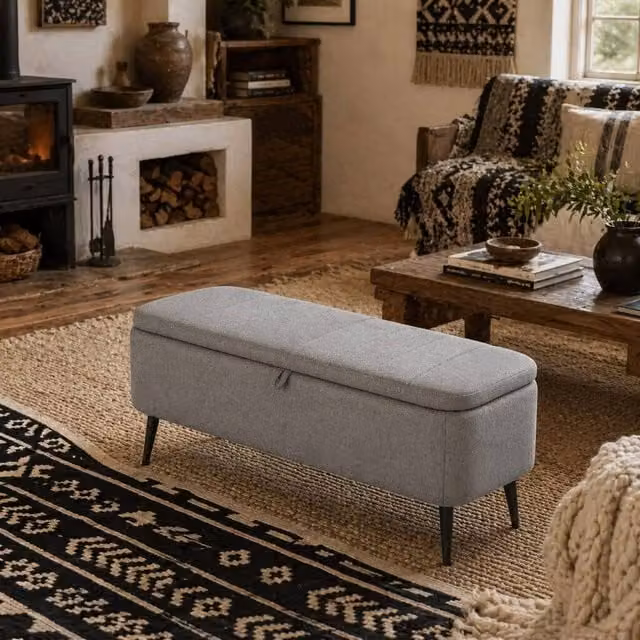 Wyld Haus Harika Light Grey Linen Look Fabric Storage Ottoman – 1