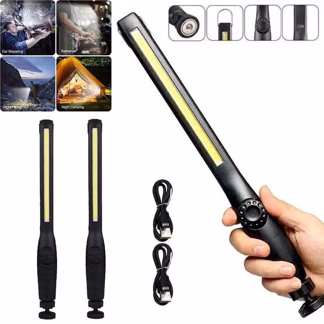 Hinsinc 2-Piece Rechargeable COB LED Work Light Set, Black and Multicolour, Magnetic and Dimmable