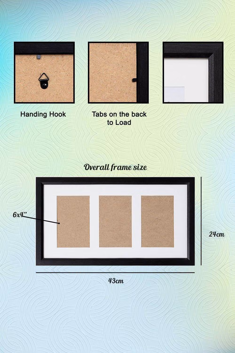 Arpan Black Multi Aperture Rectangular Photo Picture Frame with 3 x 10x15 cm Apertures – 2
