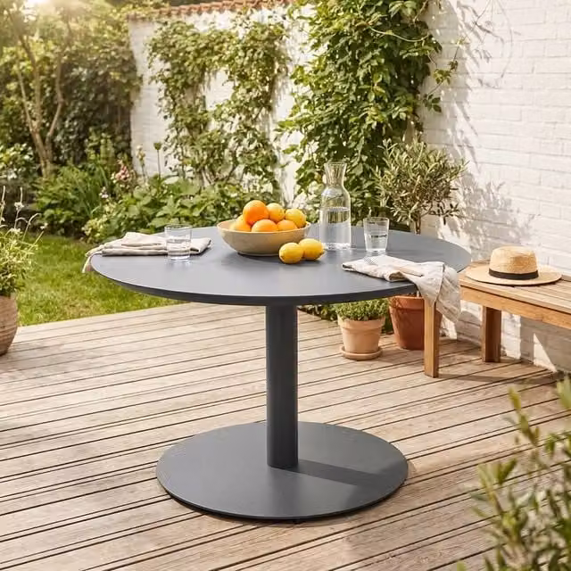 Sweekeek Round Powder Coated Aluminium Garden Table in Dark Grey, Diameter: 140 cm – 1