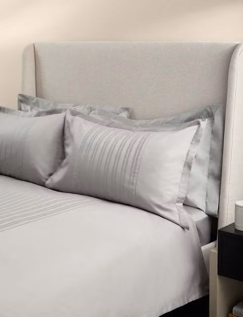 M&S Kelly Hoppen Pure Cotton Jacquard Striped Bedding Set, Grey, W: 180 cm, L: 200 cm
