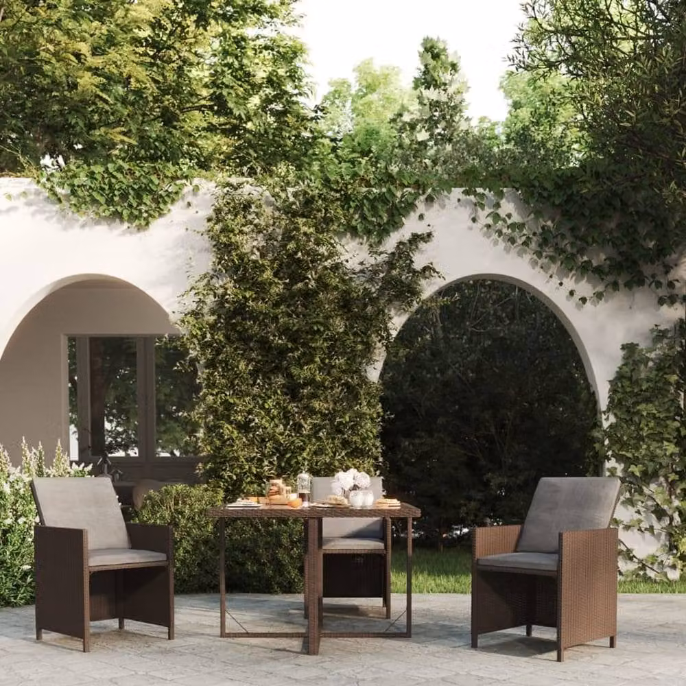 Berkfield Home Brown Poly Rattan and Glass Square Drop Leaf Garden Table W/D/H: 107 x 107 x 74 cm – 2