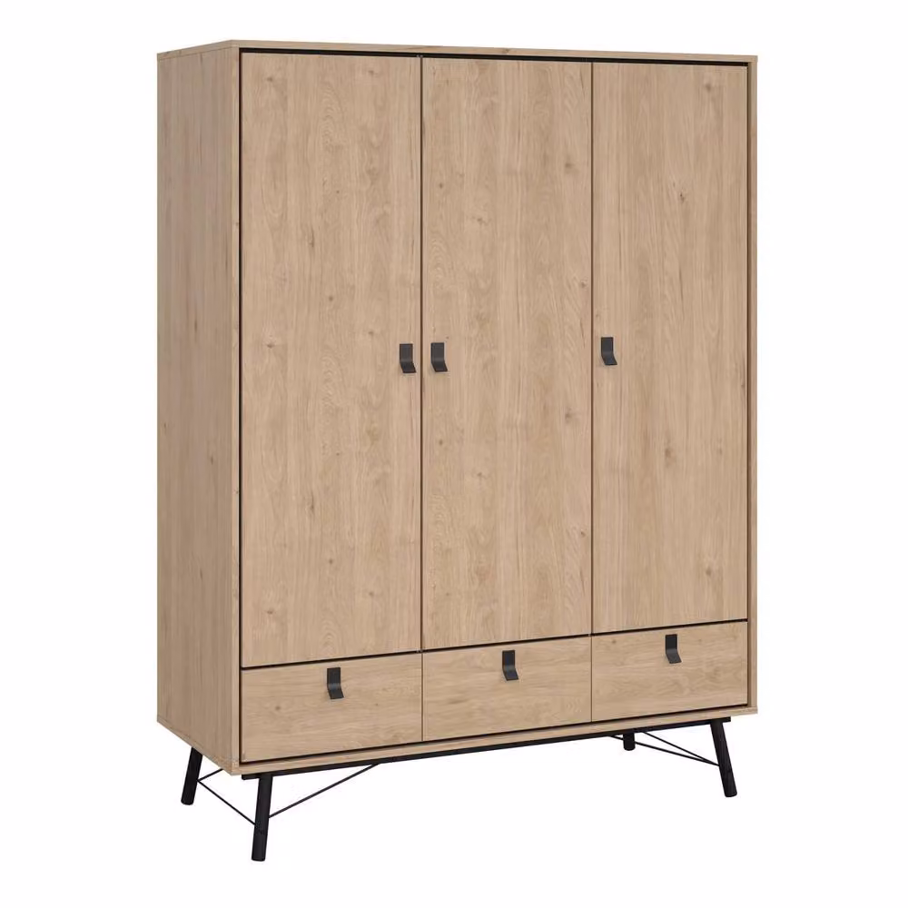 Wyld Haus Juno 3 Door 3 Drawer Wardrobe in Natural Oak, H 200.4 cm x W 150.2 cm x D 60.1 cm – 2