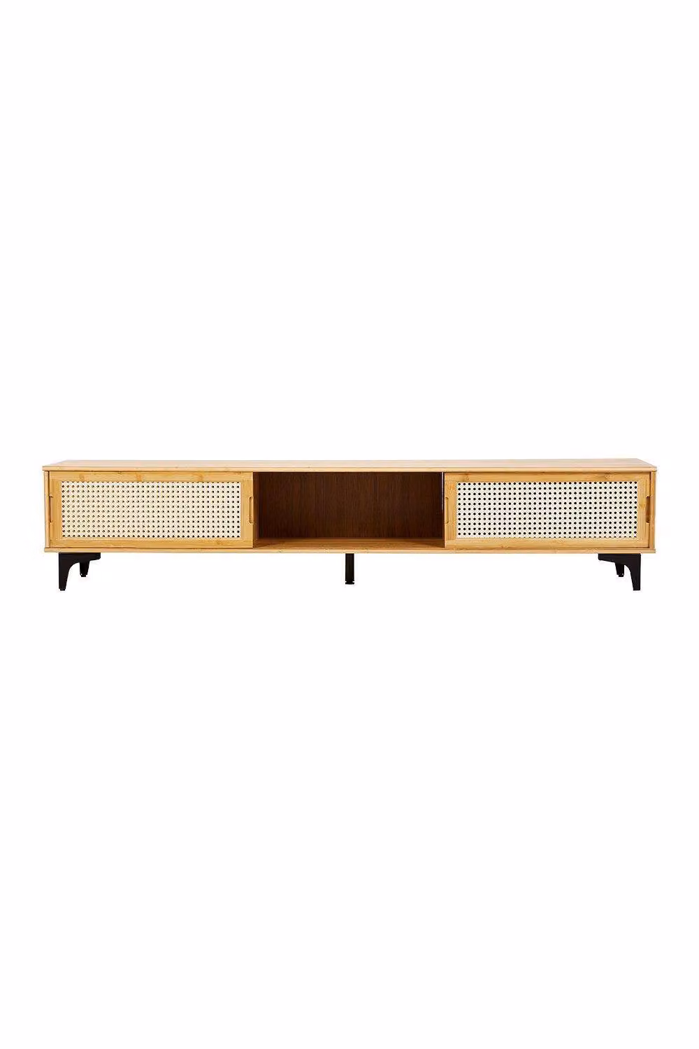 H&O Direct Wooden TV Stand with Sliding Doors in Brown and Sand Matt Finish – 4