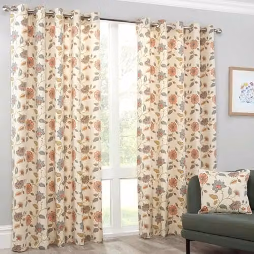 Sundour Shelley Floral Eyelet Curtains in Beige, Orange, Blue and Yellow