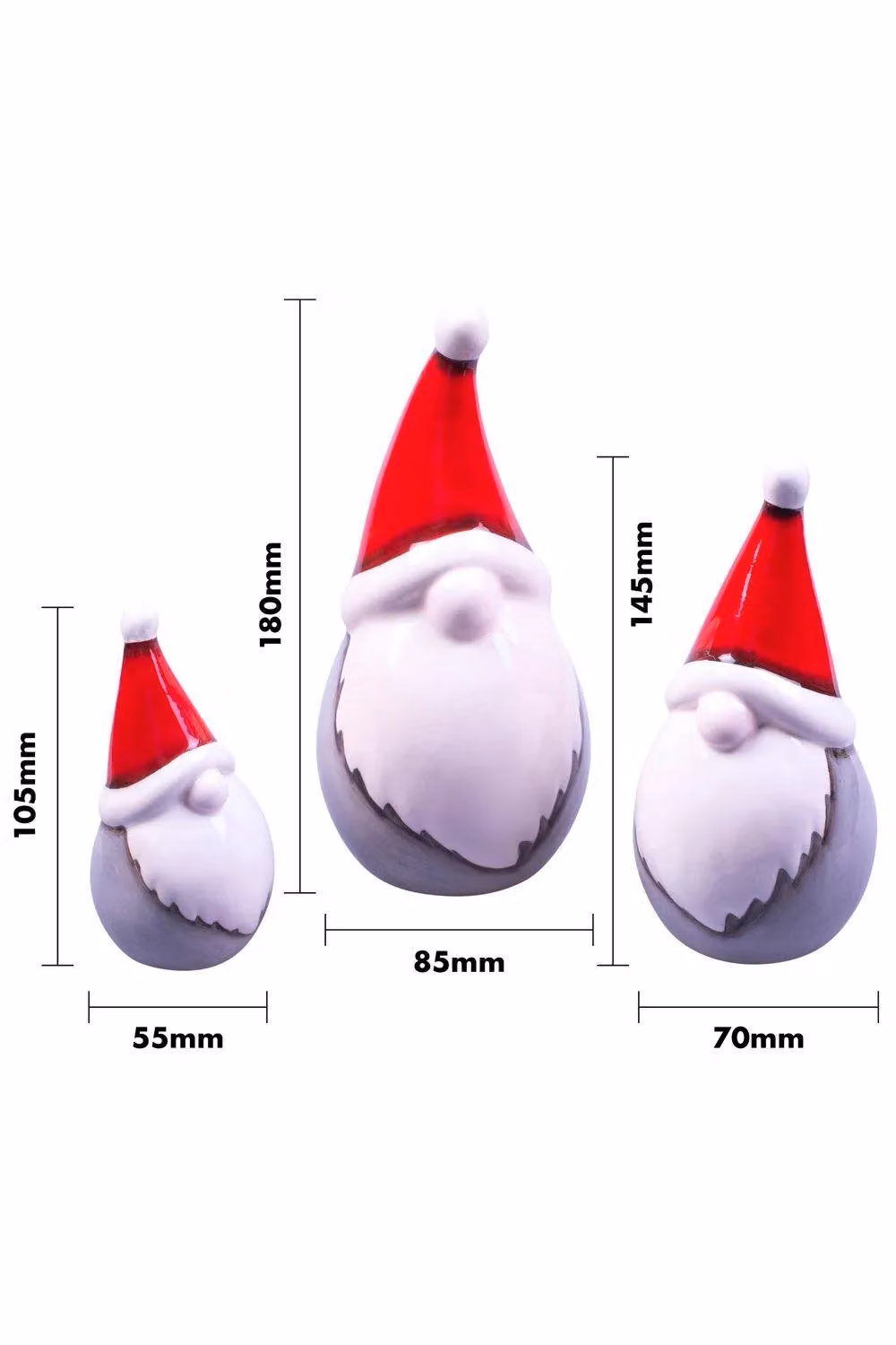 Netagon Set of 3 Scandinavian Ceramic Christmas Gonk Family Tabletop Ornaments in Grey and White – 2