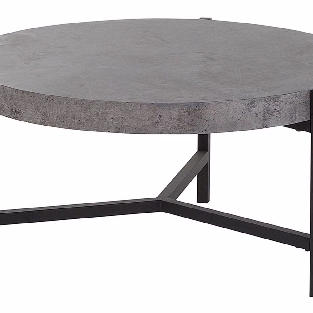 Wyld and Coco Industrial Round Coffee Table with Grey Concrete Effect Top and Black Metal Legs, Diameter: 70 cm, Height: 42 cm – 2