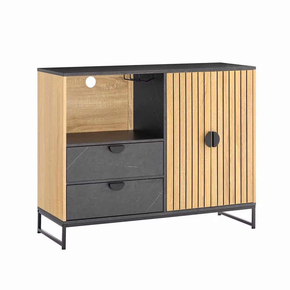 SoBuy Modern Space-Saver Kitchen Sideboard in Light Oak and Black with Soft-Close Drawers – 2