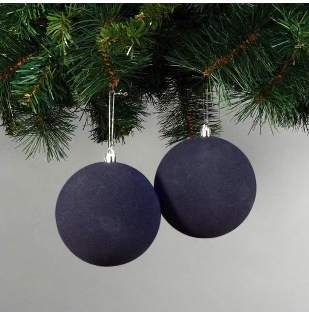 KDMD Set of 4 Midnight Blue Velvet Christmas Baubles, Diameter: 10 cm