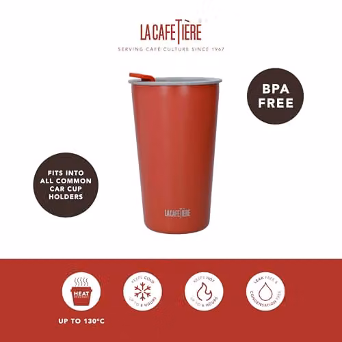 La Cafetiere Pavia Red Insulated Stainless Steel Travel Tumbler, 380ml – 2