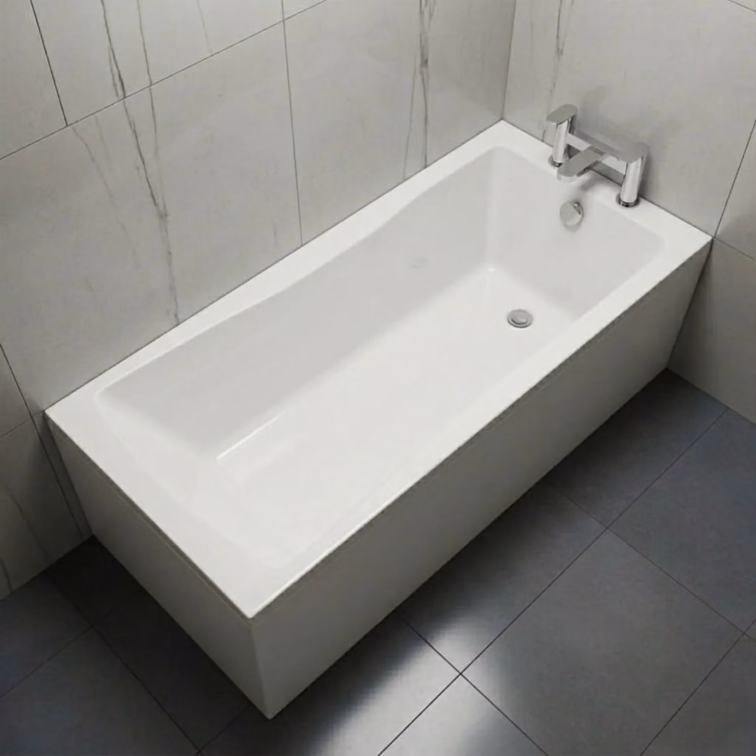 Balterley Square Single Ended Straight Shower Bath and Leg Set, White, W: 180 cm, D: 80 cm – 3