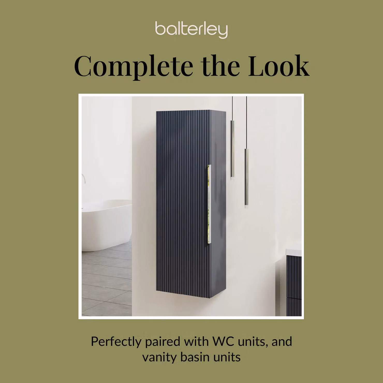 Balterley Fluted Wall Hung Bathroom Storage Unit with Single Soft Close Door, Dark Grey, W/D/H: 40 x 40 x 40 cm – 5