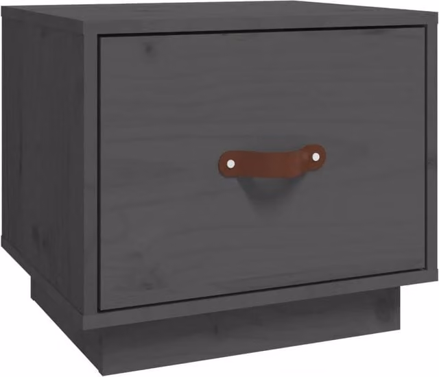 Berkfield Home Grey Solid Wood Pine Bedside Cabinet W/D/H: 40 x 34 x 35 cm