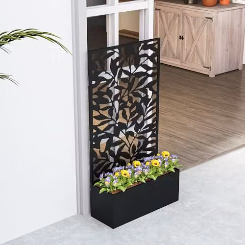 Outsunny Metal Garden Raised Bed with Trellis and Privacy Panel in Black – 9