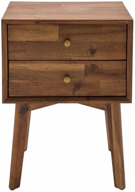 Signature PAUL 2-Drawer Bedside Table in Solid Acacia Wood, Dark Brown, W: 45 cm, H: 61 cm, D: 35 cm
