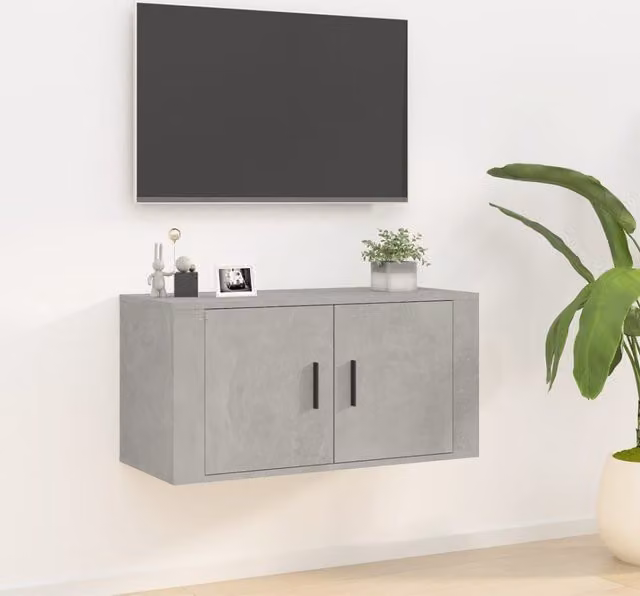 Berkfield Home Wall Mounted TV Cabinet in Grey with Hinged Doors and Internal Shelves, W/D/H: 80 x 40 x 40 cm – 1
