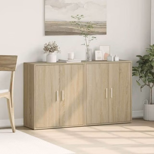 Berkfield Home Set of 2 Sonoma Oak Sideboards in Light Brown, W/D/H: 60 x 31 x 70 cm – 1