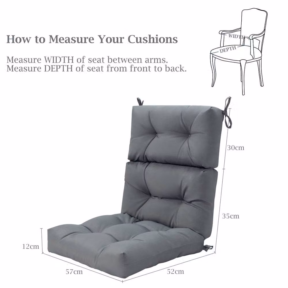 Gymax High Back Patio Chair Seat Pads with Non-slip Rope Belts in Grey – 2