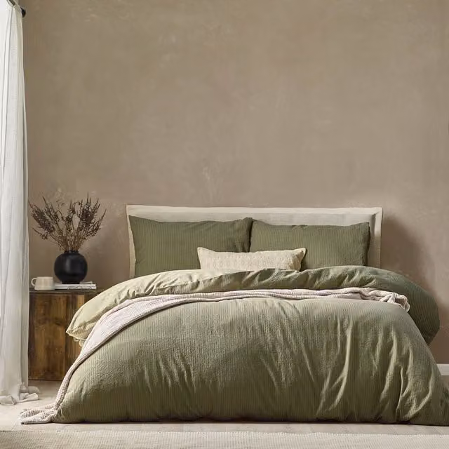 Make It A Home Striped Cotton Jacquard Duvet Cover Set, Green, W: 140 cm, L: 200 cm
