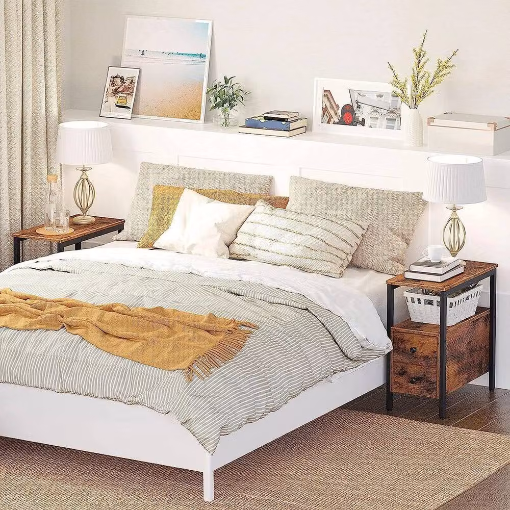 PAWNORA Rustic Brown Bedside Table with 2 Drawers, H: 61.5 cm, W: 30 cm, D: 30 cm – 4