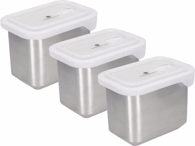 MasterClass Set of 3 Stainless Steel Food Containers with Snap Lids, 1 Litre, Silver and Grey