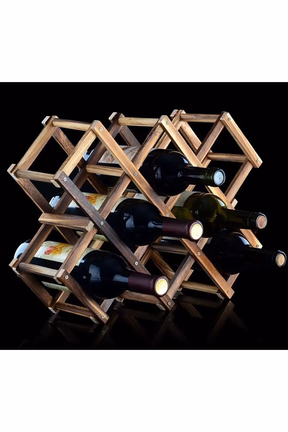 Living and Home Brown Solid Wood Foldable Stackable Wine Rack – 4