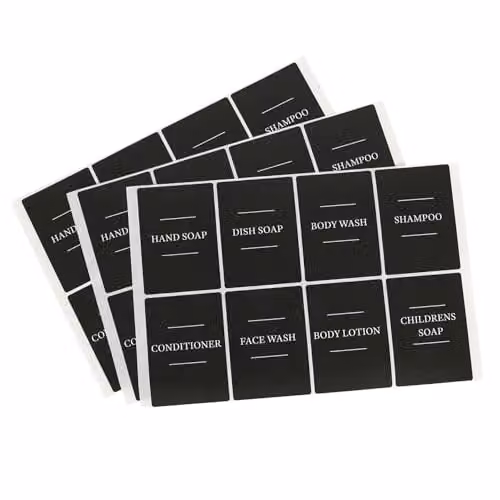 Harbour Housewares 24 Piece Soap Dispenser Labels Set in Black Waterproof Stickers for Bathroom and Kitchen Bottles