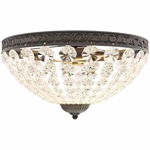 HOMCOM Crystal Chandelier Ceiling Light, 2-Light Flush Mount in Black and Transparent – 1