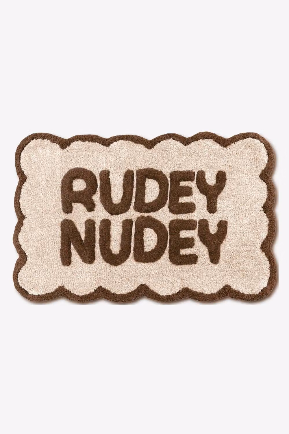 Mooky Mats Rudey Nudey Slogan Scalloped Bath Mat in Beige, Non-Slip, W: 80 cm, D: 50 cm – 3