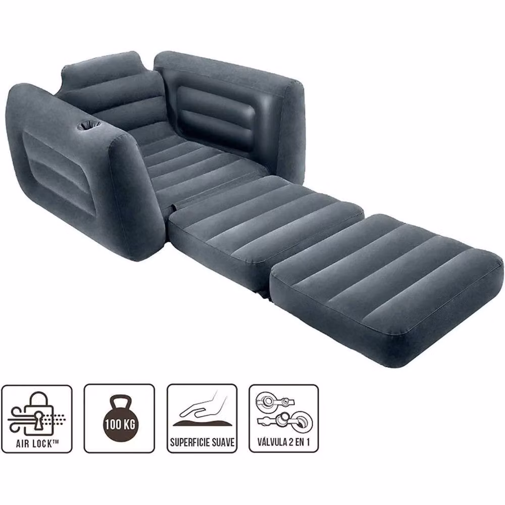 Intex Grey Inflatable Pull Out Sofa Chair Sleeper Air Bed Mattress W: 100 cm, D: 60 cm – 2