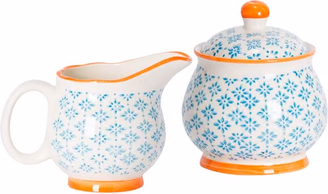 Nicola Spring Hand-Printed Floral Milk and Sugar Set in Blue, 300ml