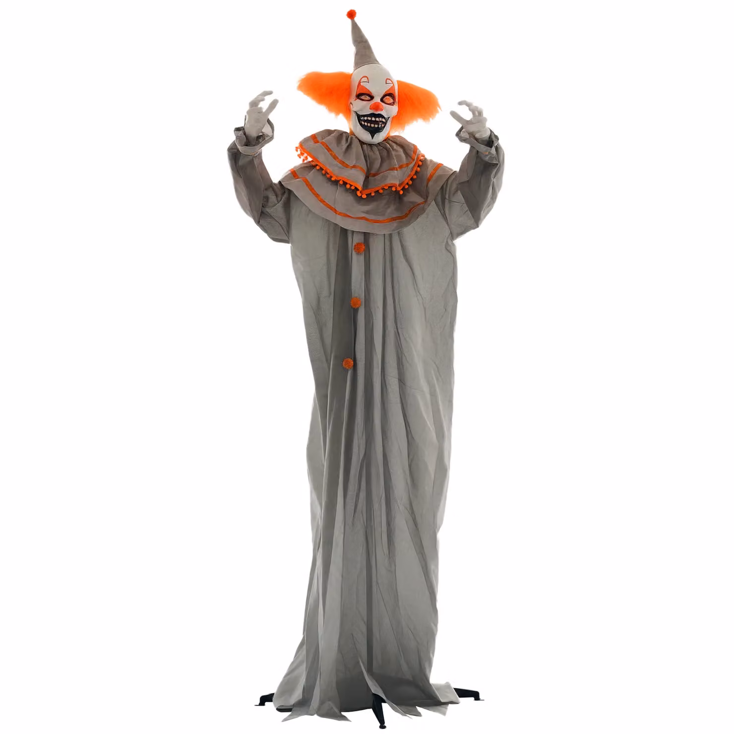HOMCOM Halloween Clown Animatronic Prop with Light Up Eyes in Grey, Orange and Red – 2