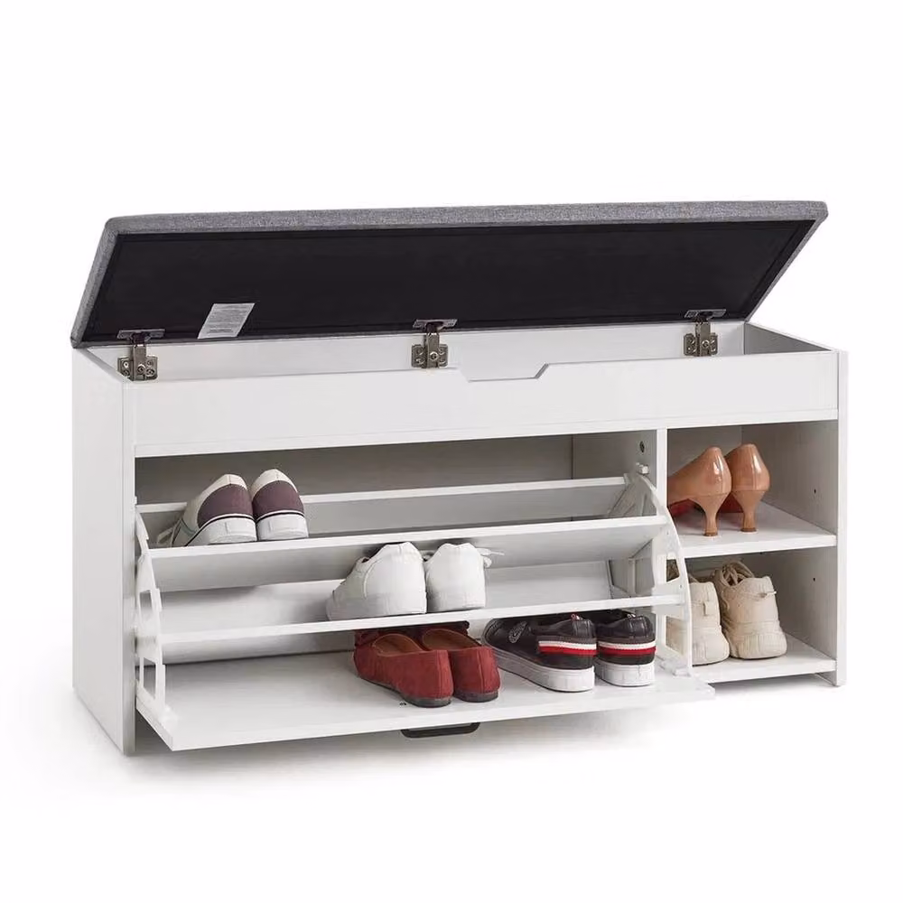 FORGEVIO Modern Shoe Cabinet and Bench in White and Grey – 2
