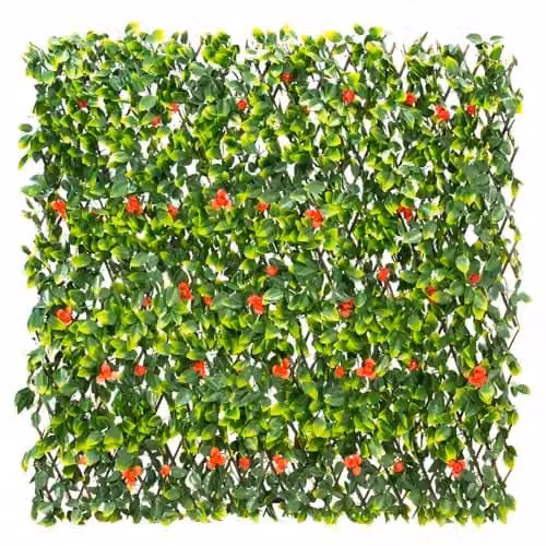 Primrose Red and Green Artificial Hedge Woven Wall-Mounted Screening, W: 100 cm, H: 200 cm