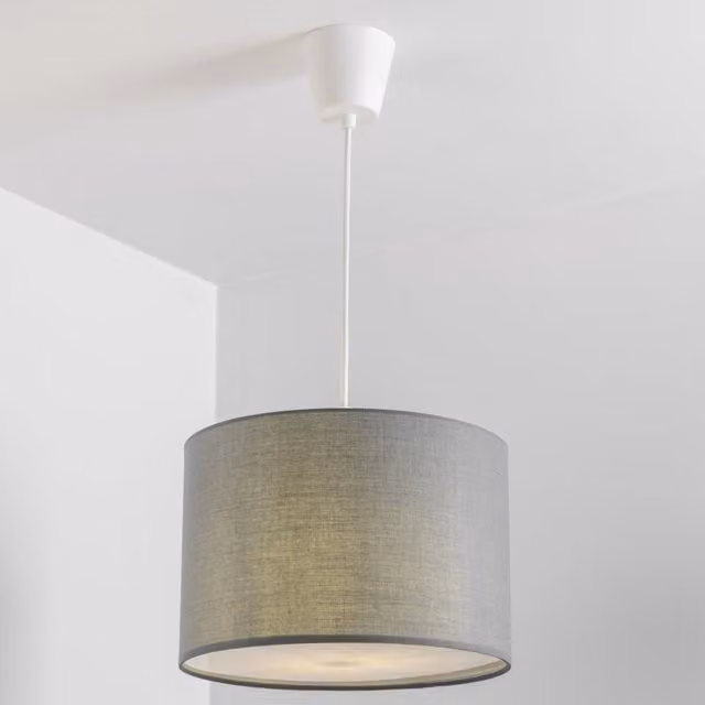 CGC Lighting Modern Grey Fabric Drum Pendant Lamp Shade with White Opal Bottom Diffuser – 3