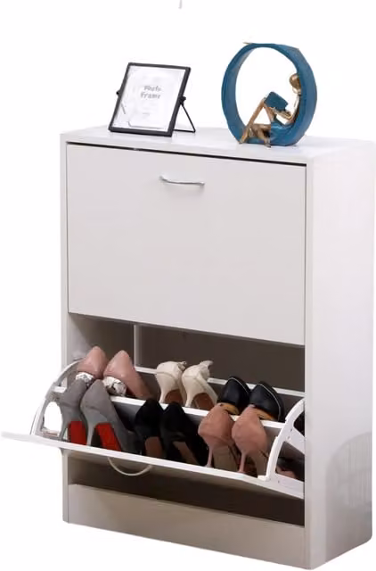 Pirlo Plush Modern White 2 Drawer Shoe Storage Cabinet with Internal Shelves