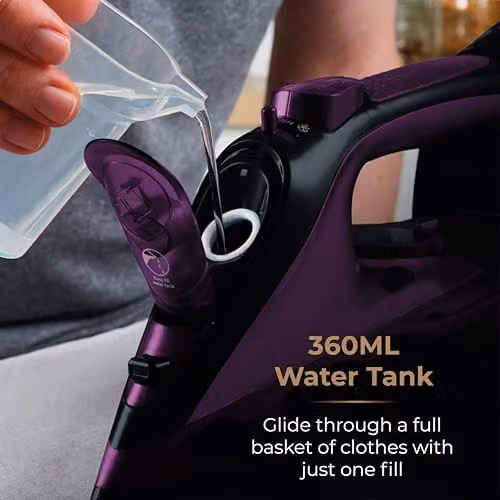 Tower T22008 CeraGlide Cordless Steam Iron with Ceramic Non-Stick Soleplate and Anti-Calc Function, 2400 W, Black in Purple – 5