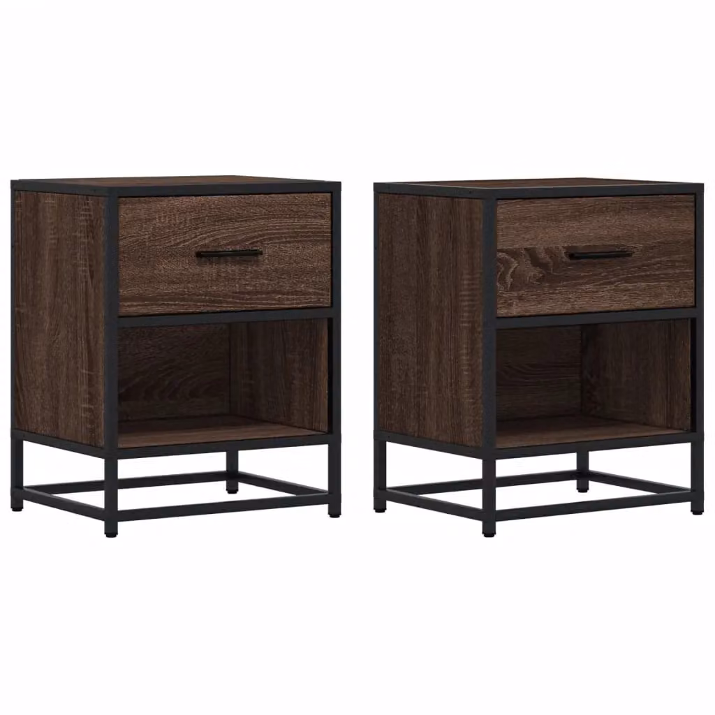 Berkfield Home Set of 2 Brown Oak Bedside Cabinets, W: 40 cm, D: 31 cm, H: 50 cm – 2