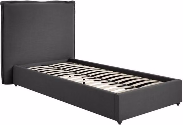 Lemon Pavilion Furniture Sunday Single Bed Frame in Dark Grey Linen Blend, W/D/H: 128 x 219 x 120 cm