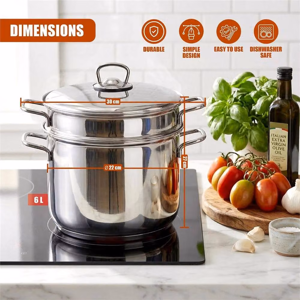 Havendro Stainless Steel Pasta Pot with Strainer Insert, 6 l, Silver – 2