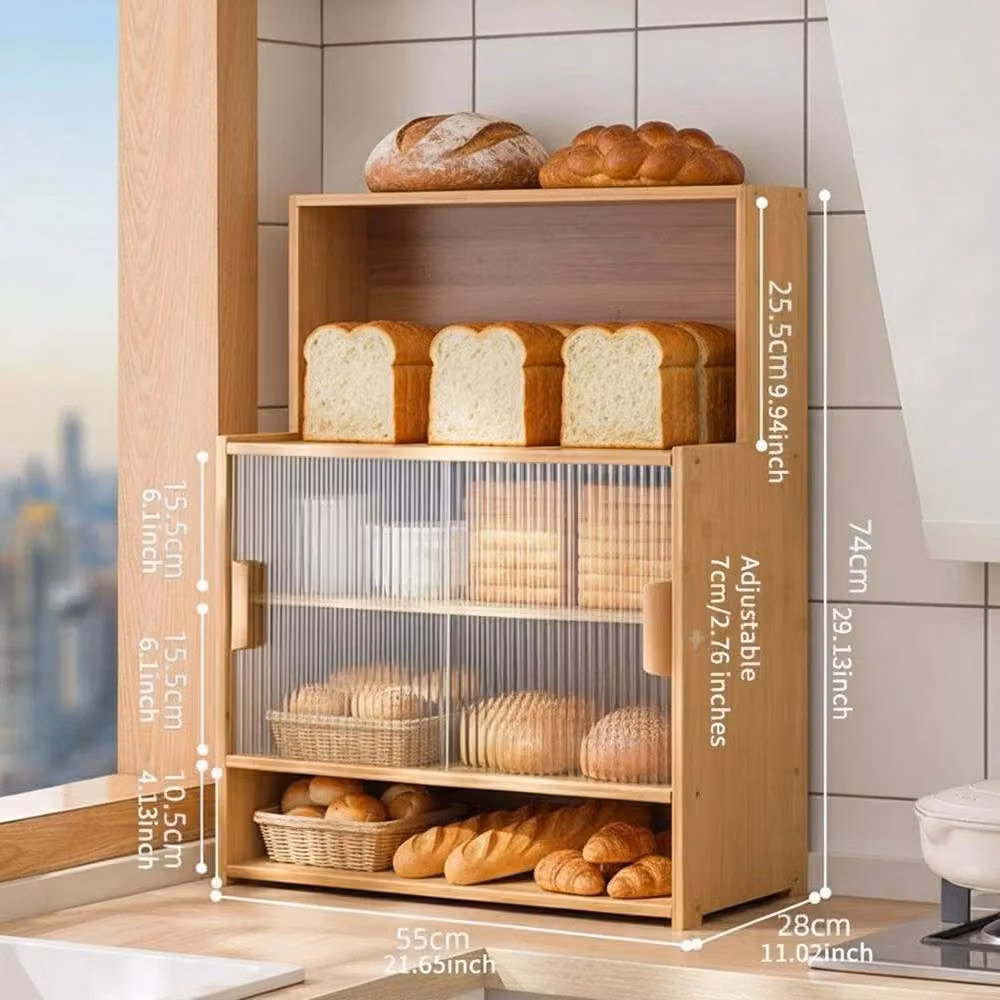 KORVIXA 4-Tier Brown Wood Desktop Display Rack and Bread Storage Cabinet with Adjustable Shelves – 2