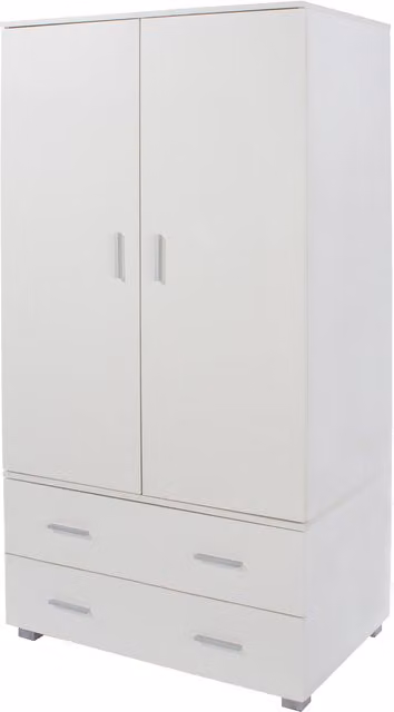 Core Products Ltd Lido Low Wardrobe with 2 Doors and 2 Drawers in White and Silver Glossy MDF