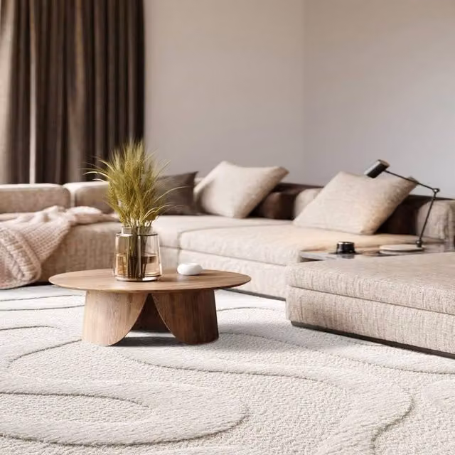 The Rug Shop UK Modern Abstract Machine Woven Easy Care Area Rug in Beige and White, W: 200 cm, D: 290 cm – 1