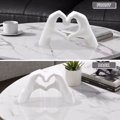Huhote Minimalist Heart Hands Sculpture Decor, White, 2 Pcs – 5