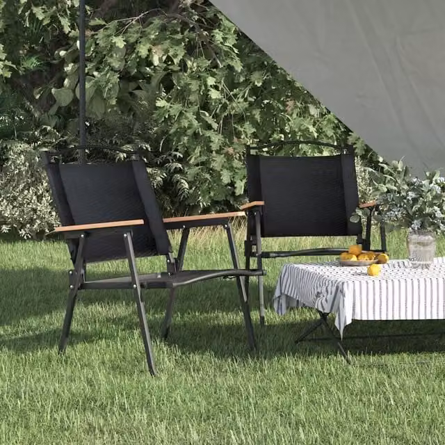 Berkfield Home Set of 2 Black Camping Chairs with Armrests in Oxford Polyester Fabric, W/D/H: 54 x 55 x 78 cm – 1