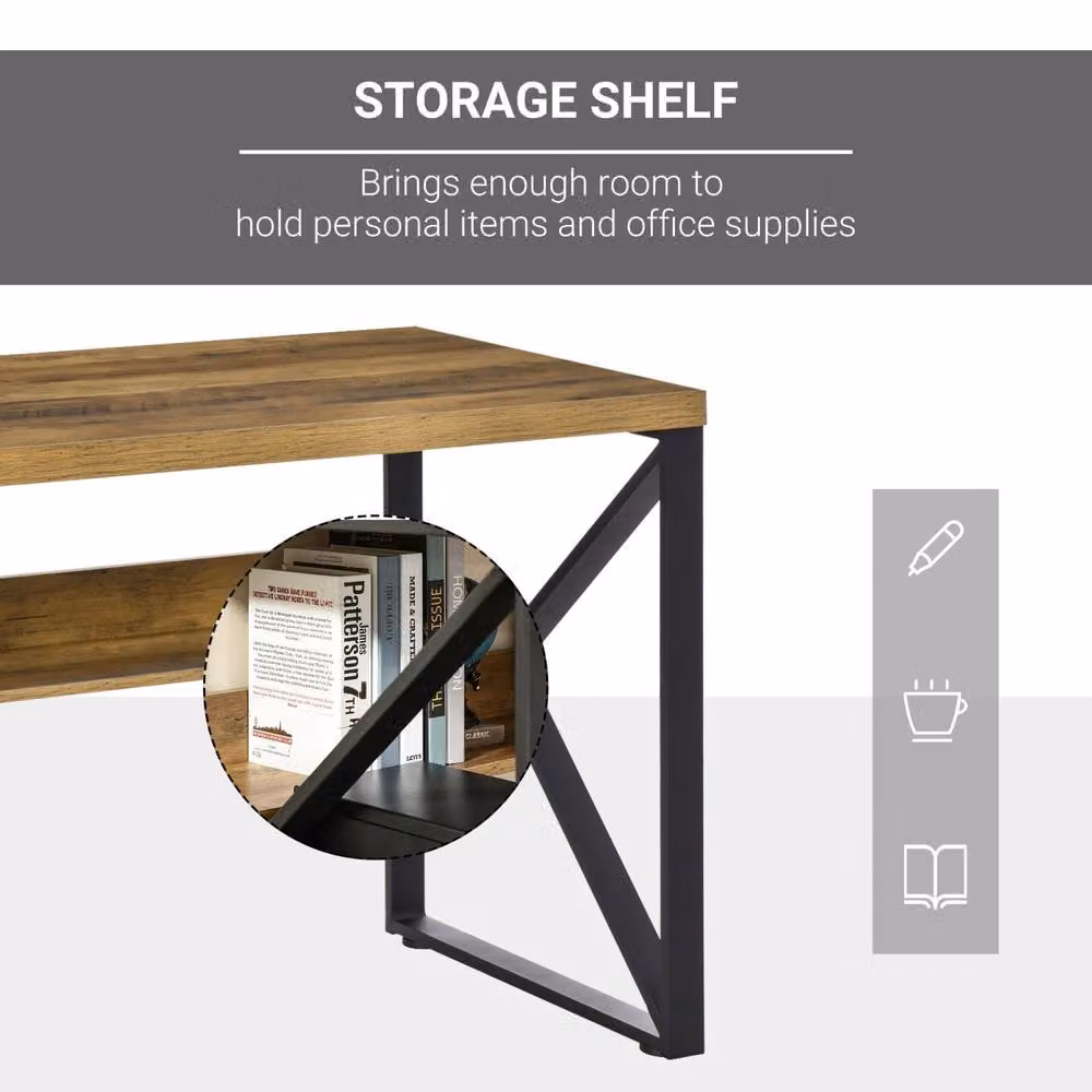 Wyld Haus Filudi Writing Desk in Black and Brown Wood Effect with Storage Shelf, W: 120 cm, D: 60 cm, H: 76 cm – 4