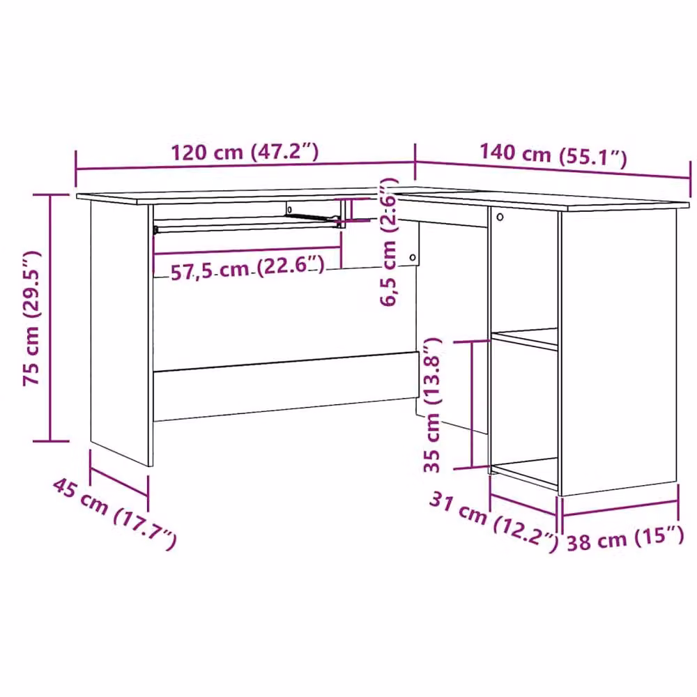 Berkfield Home Modern Corner Desk in Brown, Engineered Wood, W/D/H: 120 x 140 x 75 cm – 7